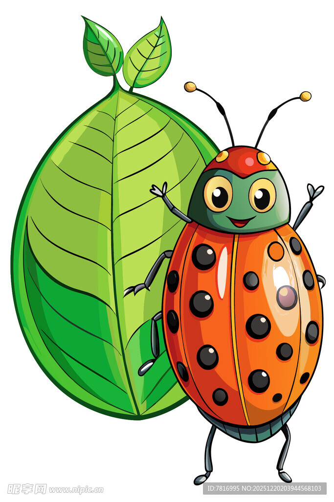 可爱瓢虫与绿叶