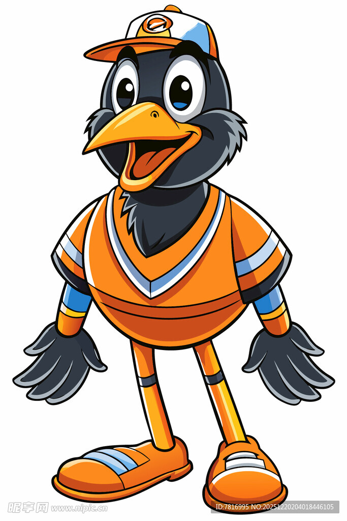 橙色运动装卡通企鹅形象