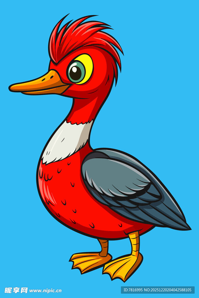 卡通红色羽毛鸭子形象