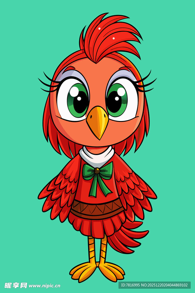 可爱红羽毛小鸟卡通形象