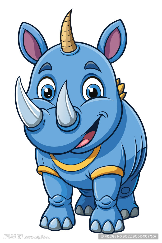 可爱蓝色犀牛卡通形象