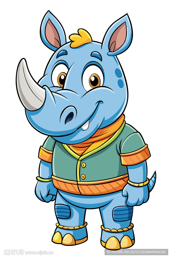 可爱蓝色犀牛卡通形象