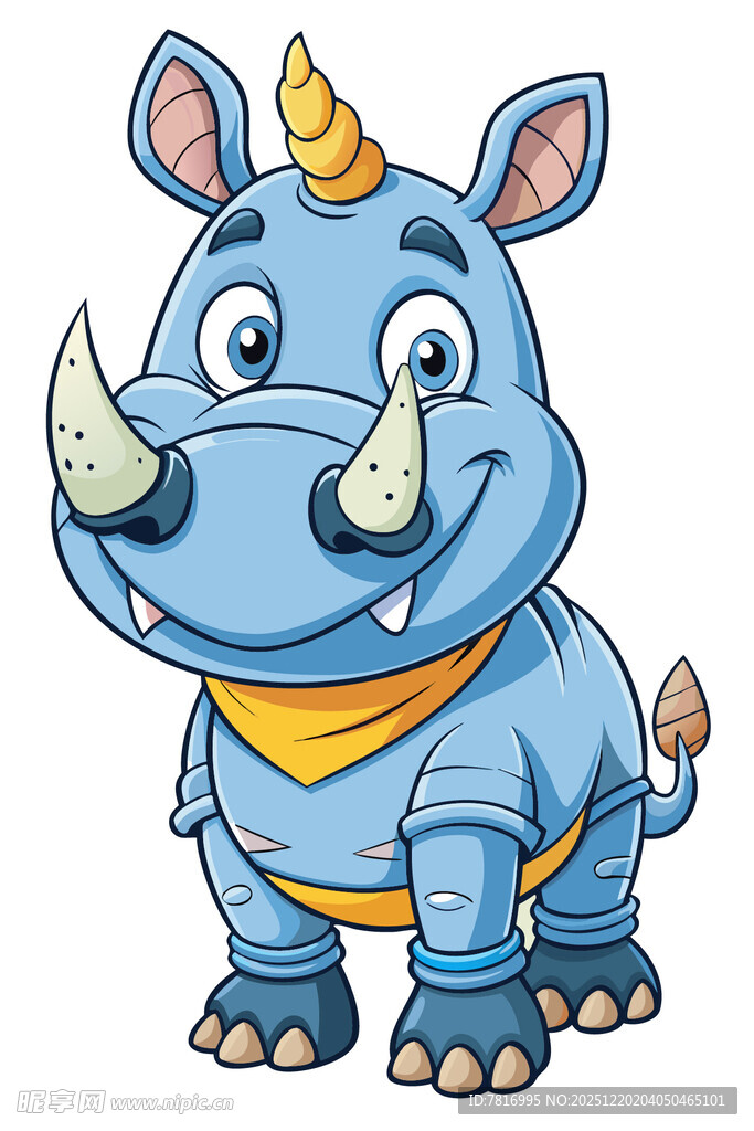 可爱蓝色犀牛卡通形象