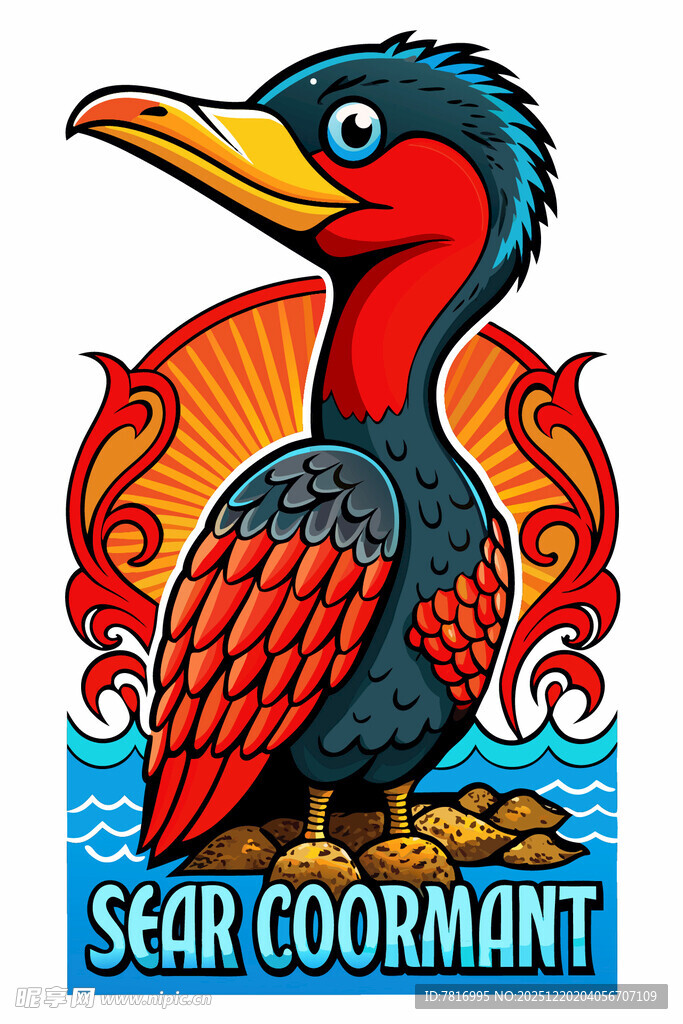 彩色海鸬鹚插画