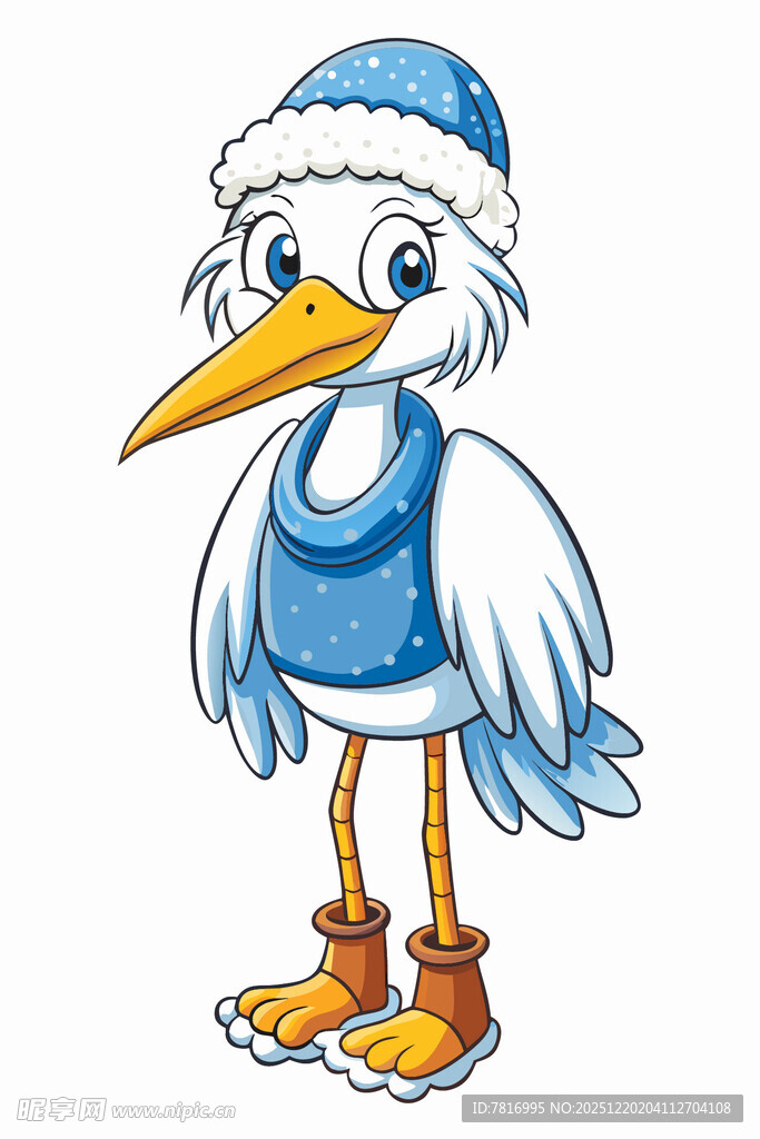 圣诞装扮的可爱白鹳