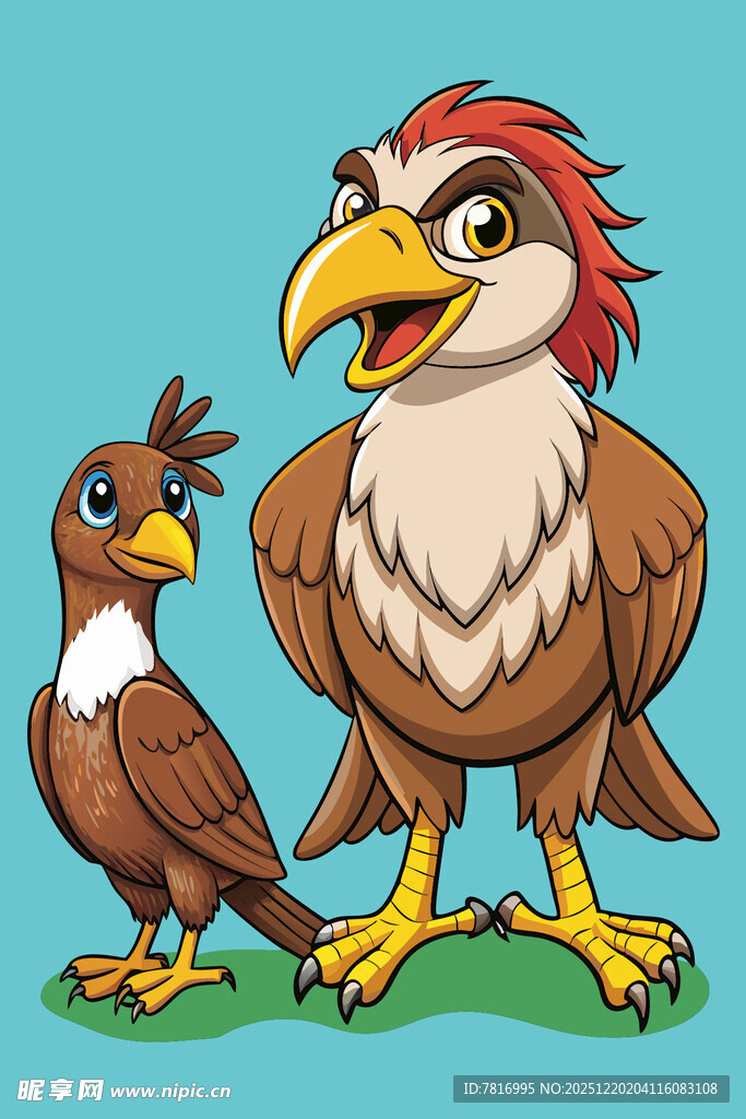 两只鹰站在草地上