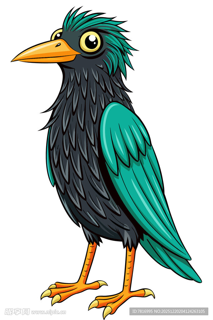 绿羽黑身的独特卡通鸟