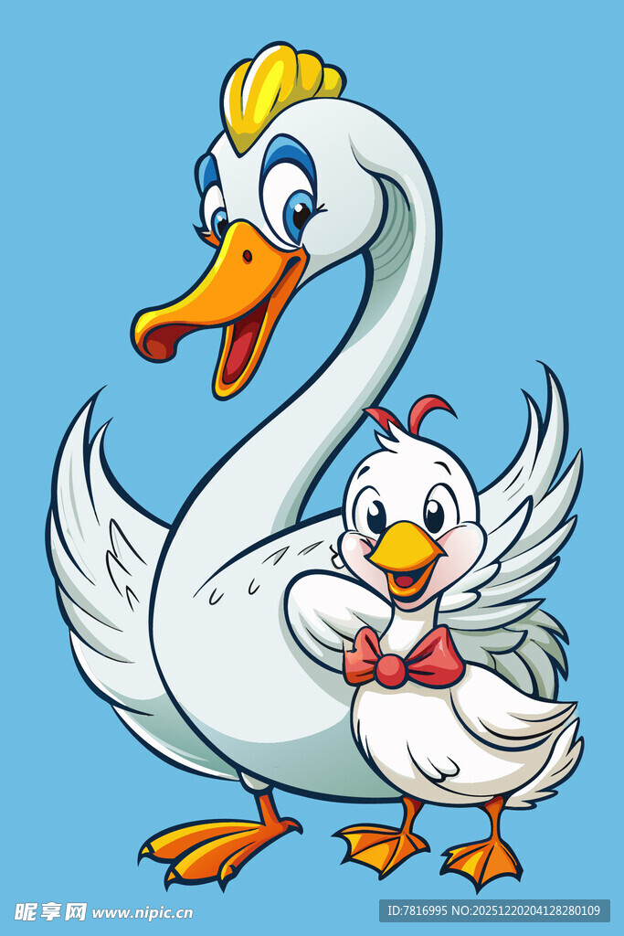 天鹅与小鸭的温馨画面