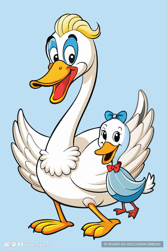 大白鹅与小鸭子的温馨画面