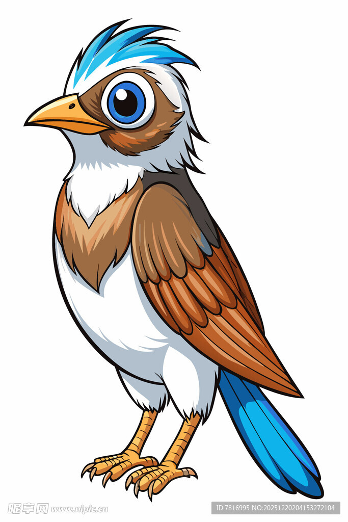可爱蓝羽小鸟插画