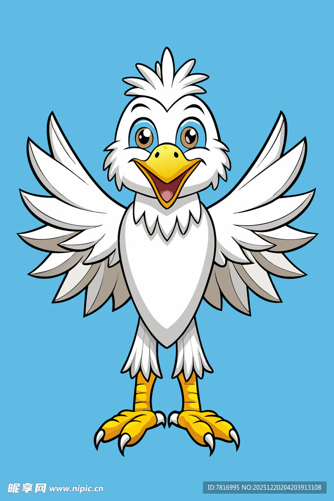 可爱白鸟张开翅膀