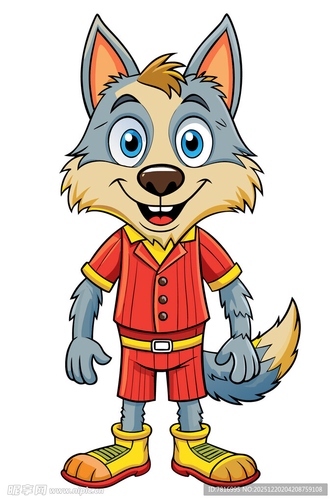 卡通狼形象身着红色服饰