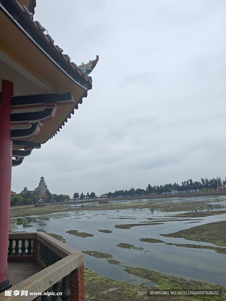 湖畔古亭静赏水乡风光