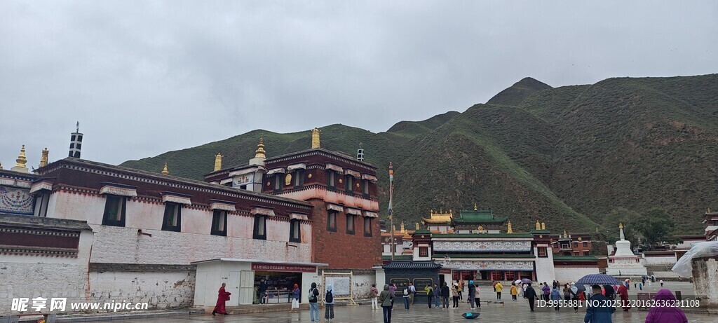 甘肃青海环藏区寺庙前的热闹场景