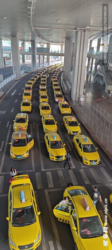 美食美味停车场内大量黄色出租车