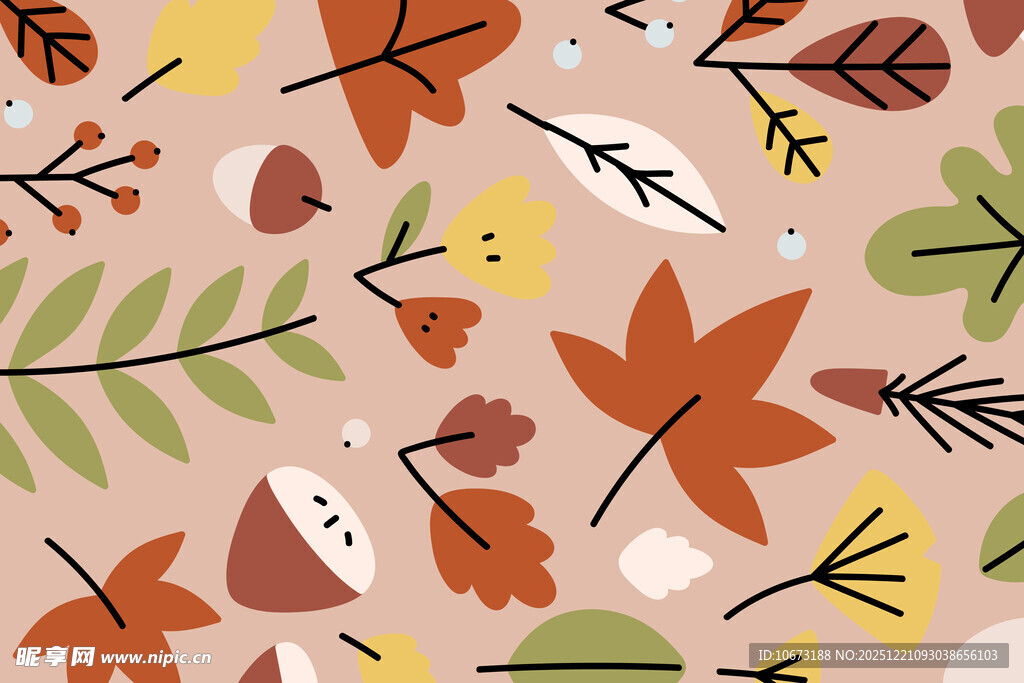 秋季树叶植物装饰图案