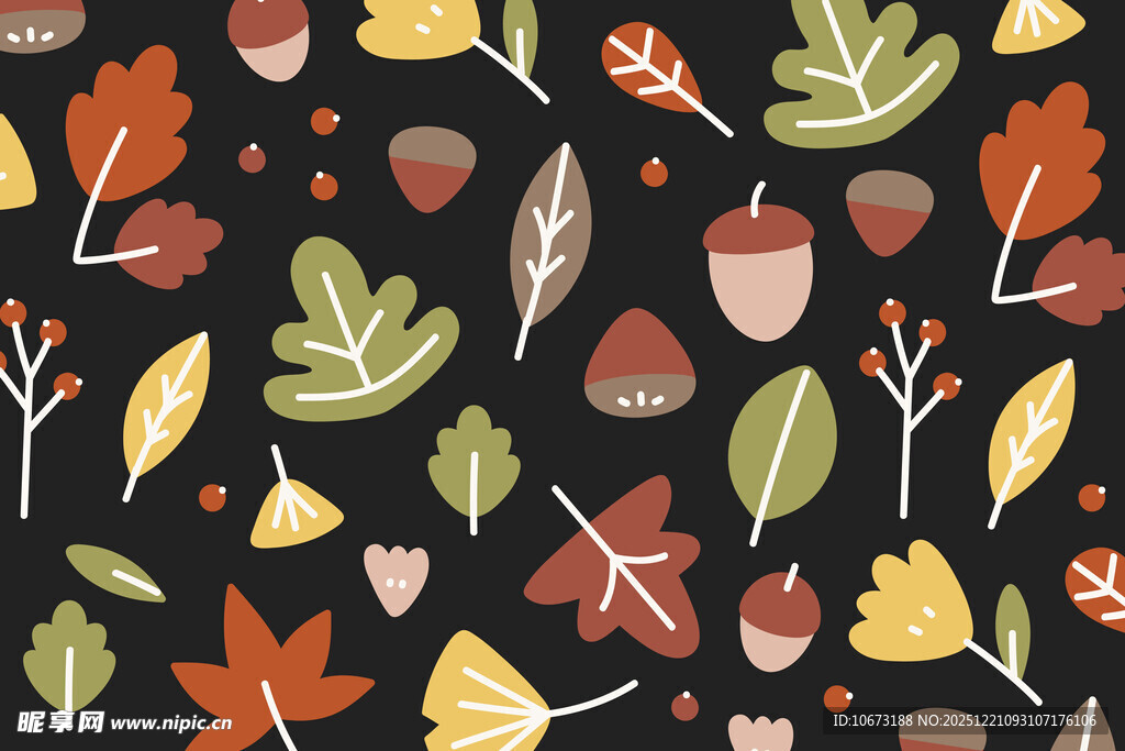 秋季树叶橡果图案背景