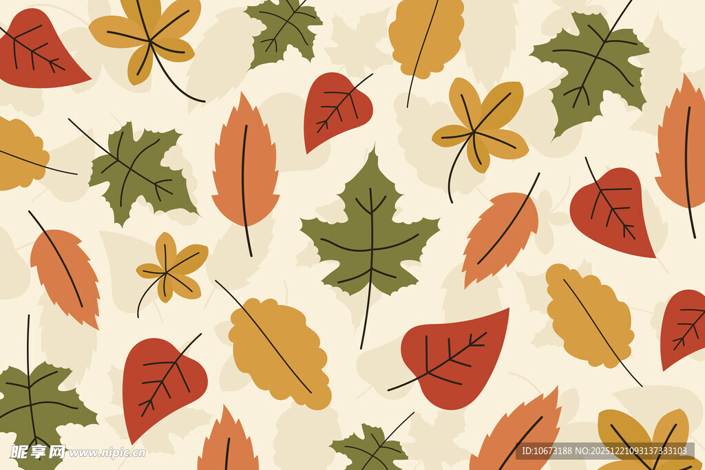 秋季多彩树叶无缝图案