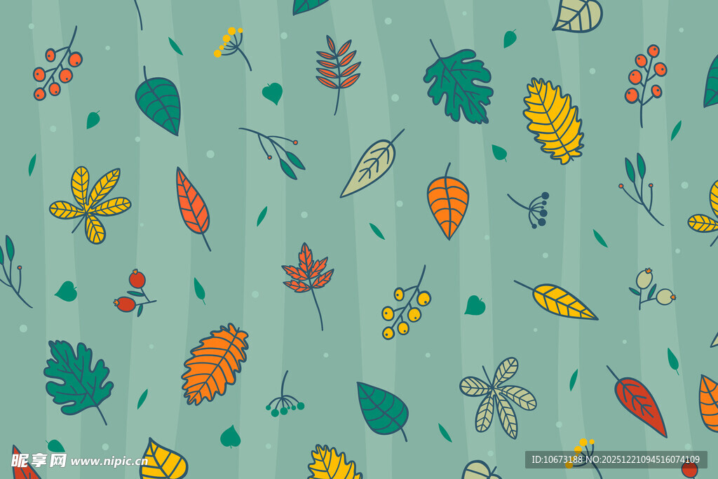 秋季手绘多彩树叶图案