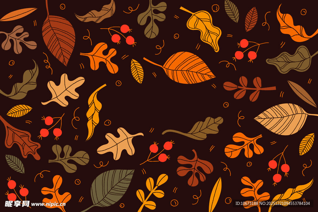 秋季多彩树叶装饰图案