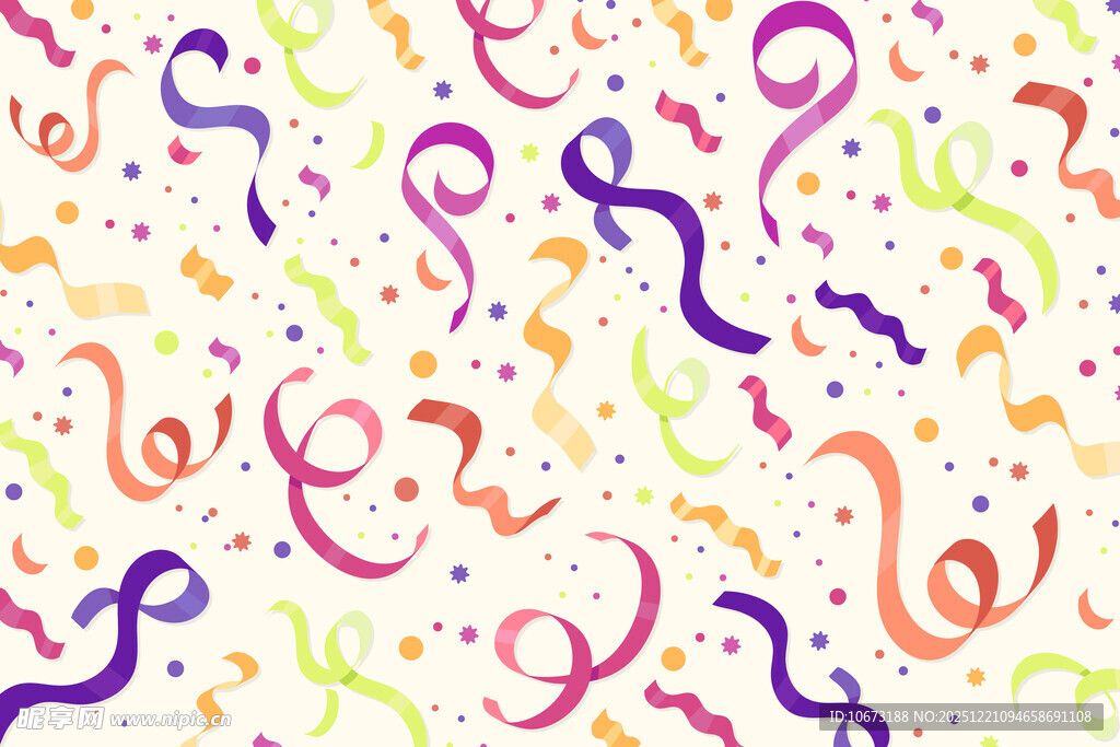 彩色飘带与五彩纸屑背景