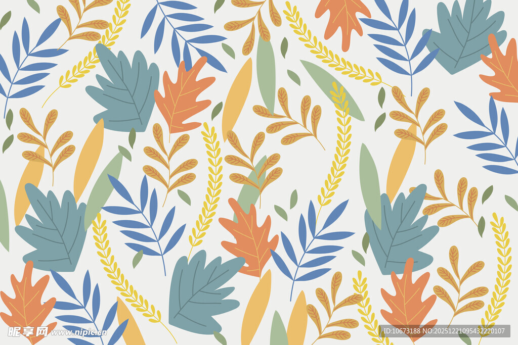 多彩植物图案无缝背景