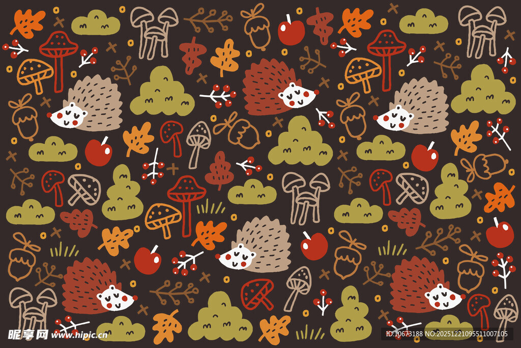 秋日刺猬森林图案背景