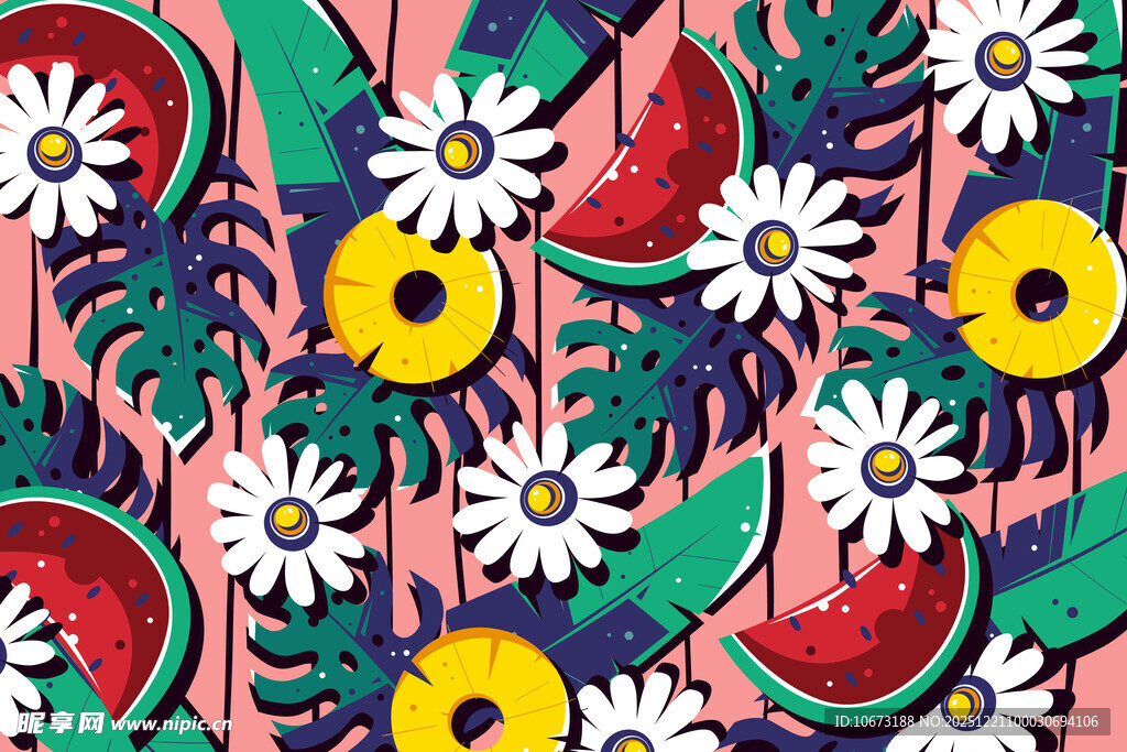 夏日花卉西瓜图案背景