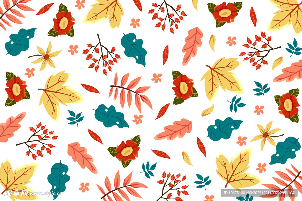 秋季花卉树叶图案背景
