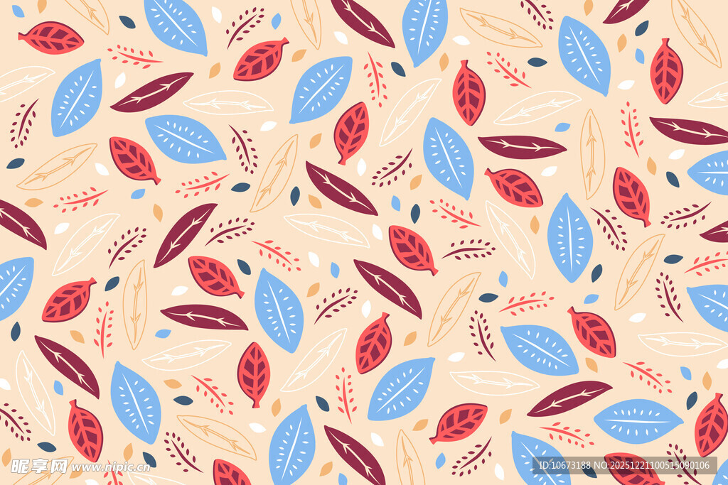 多彩树叶瓢虫无缝图案