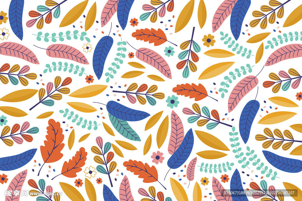 多彩树叶图案无缝背景