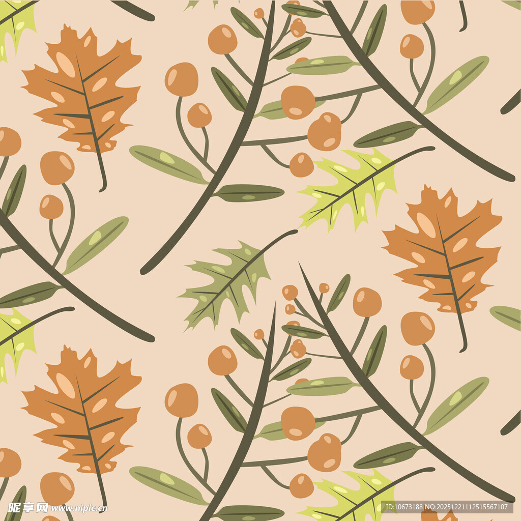 秋季植物枝叶无缝图案