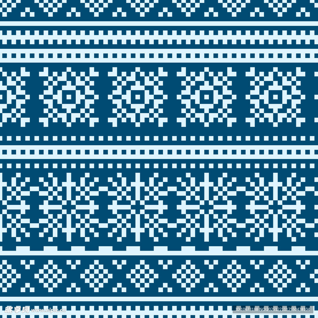 蓝白雪花几何针织图案