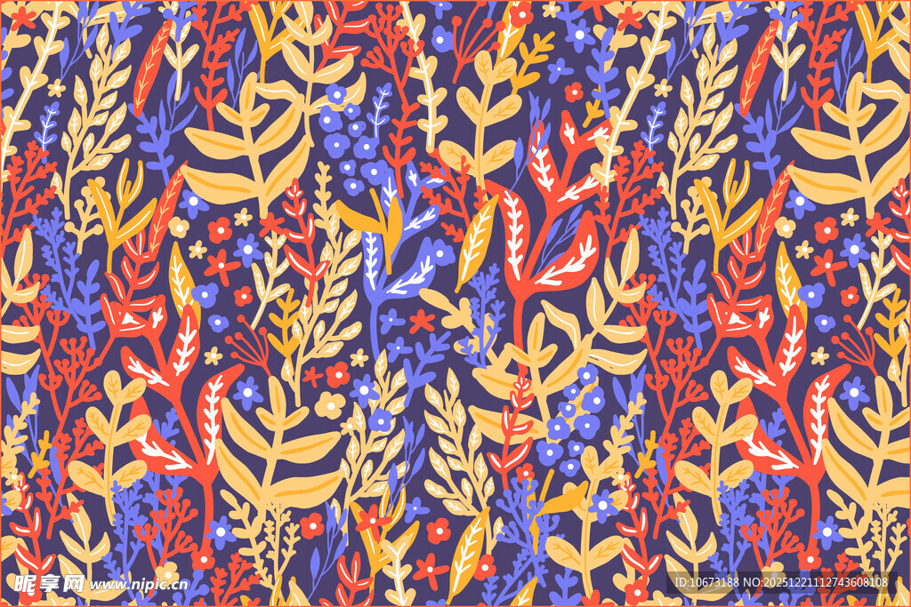 多彩植物图案布料纹理