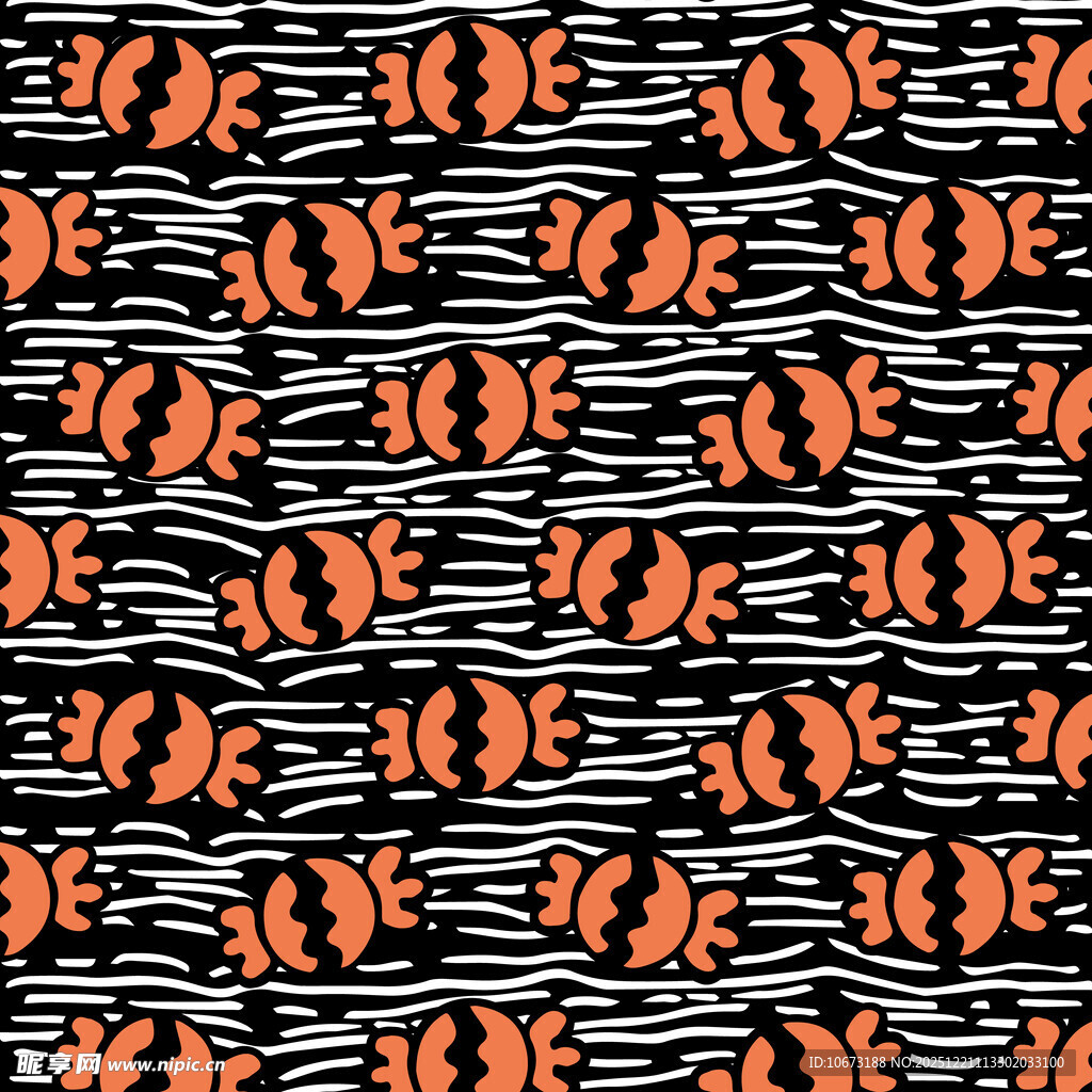 黑白底橙色图案无缝纹理