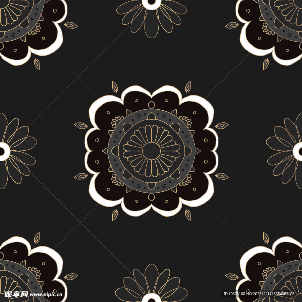 黑色背景花卉无缝图案