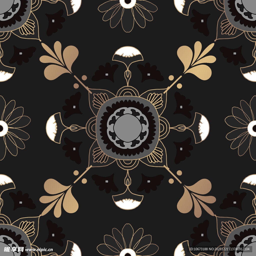 复古风黑金花卉几何图案