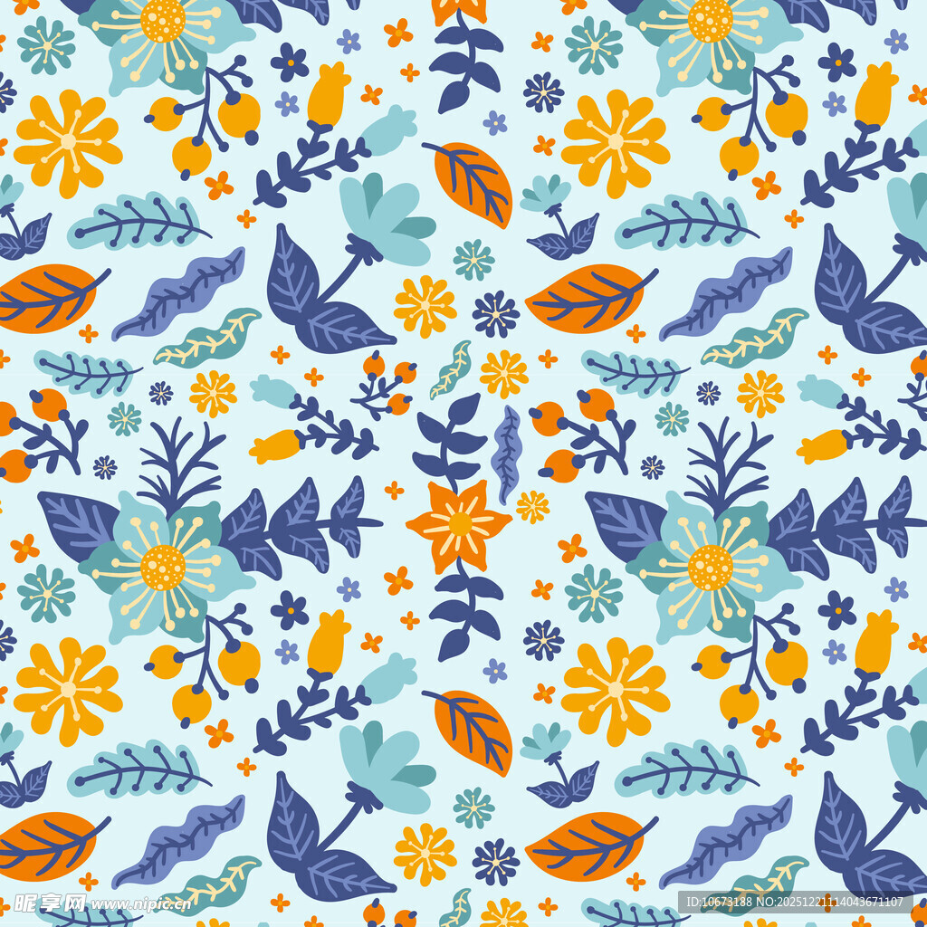 多彩花卉小鸟图案背景
