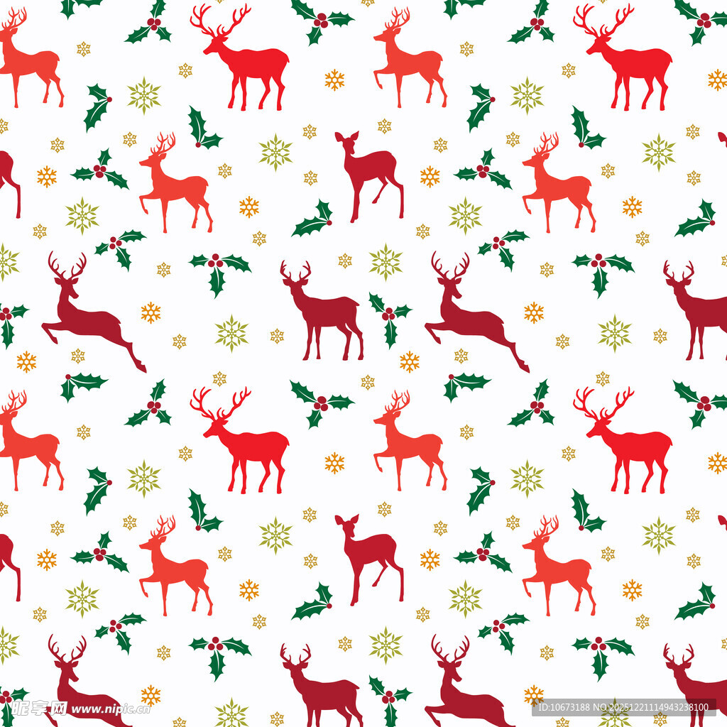 圣诞驯鹿雪花图案背景