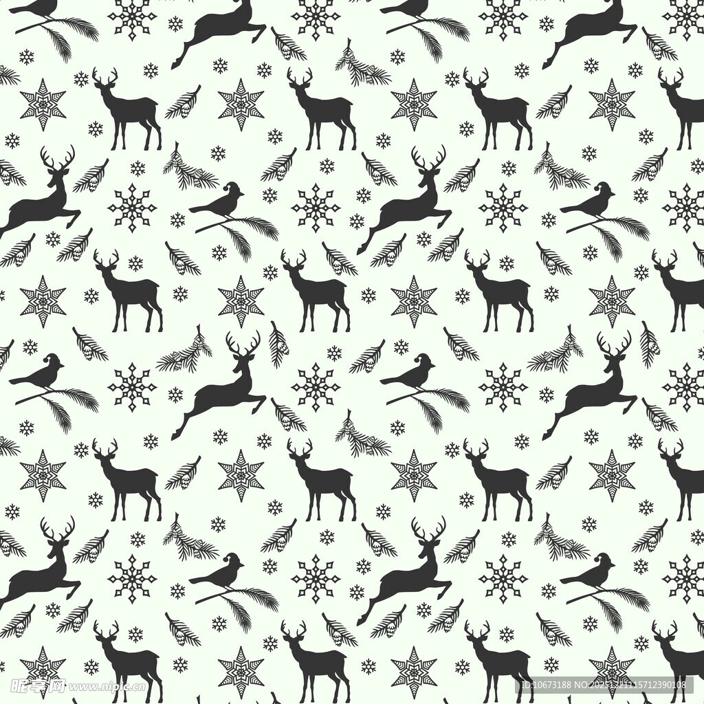 雪花驯鹿图案无缝背景
