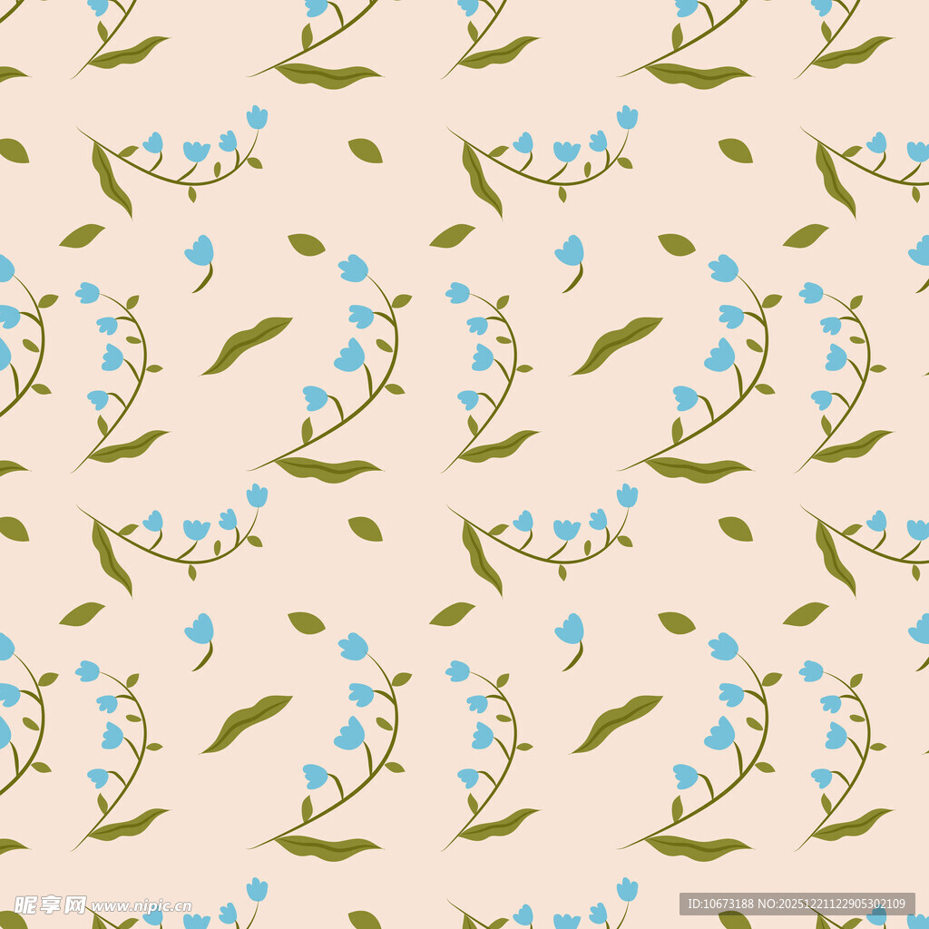 蓝花绿叶简约花卉图案