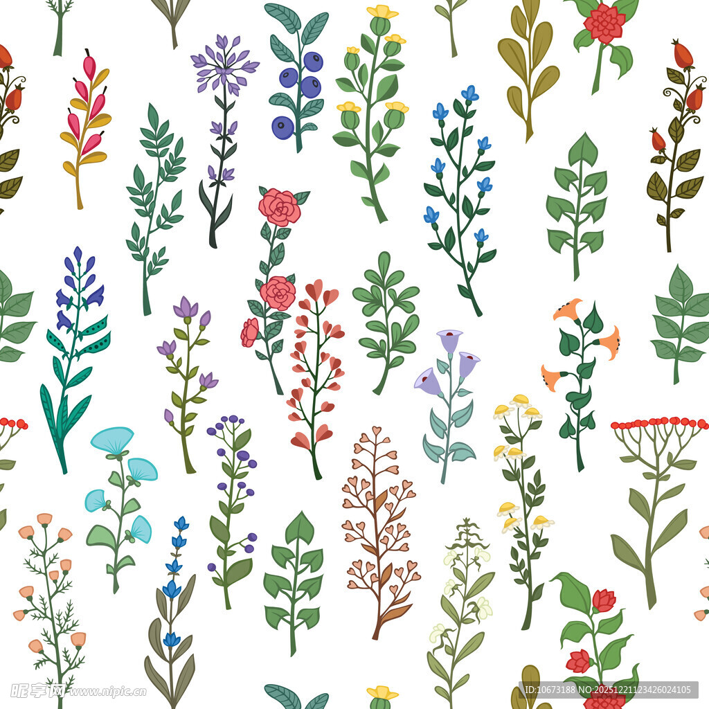 手绘多彩花卉植物图案