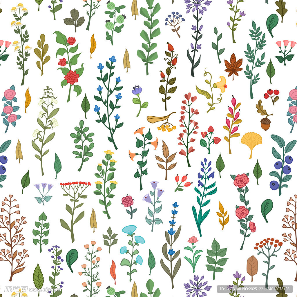 多彩手绘植物花卉图案