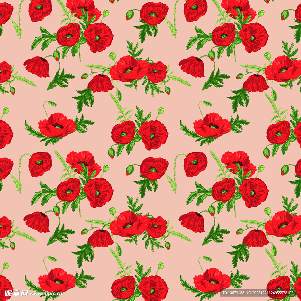 粉色底红色花朵花卉图案