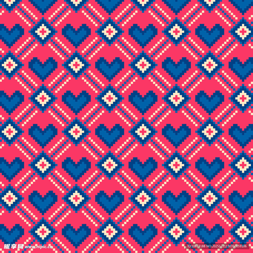 红蓝爱心几何图案纹理