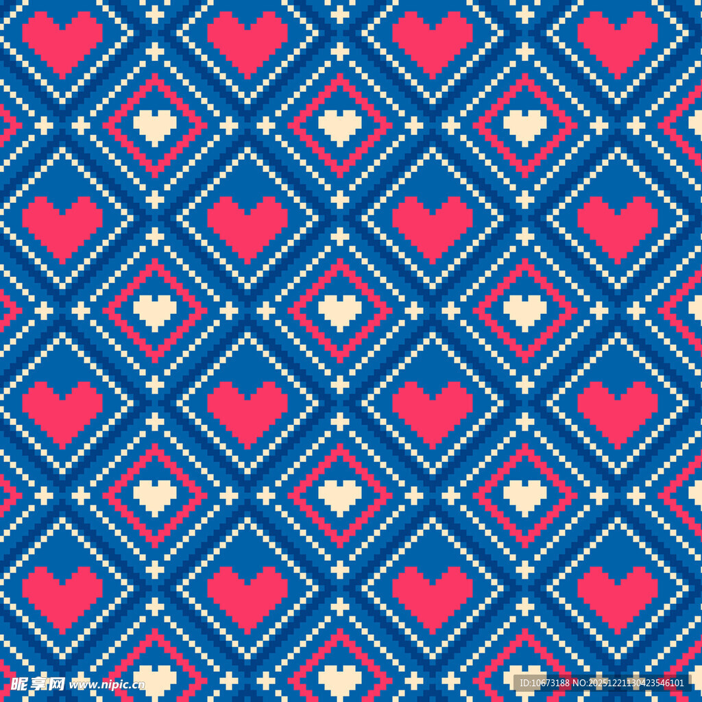 红蓝爱心几何图案背景