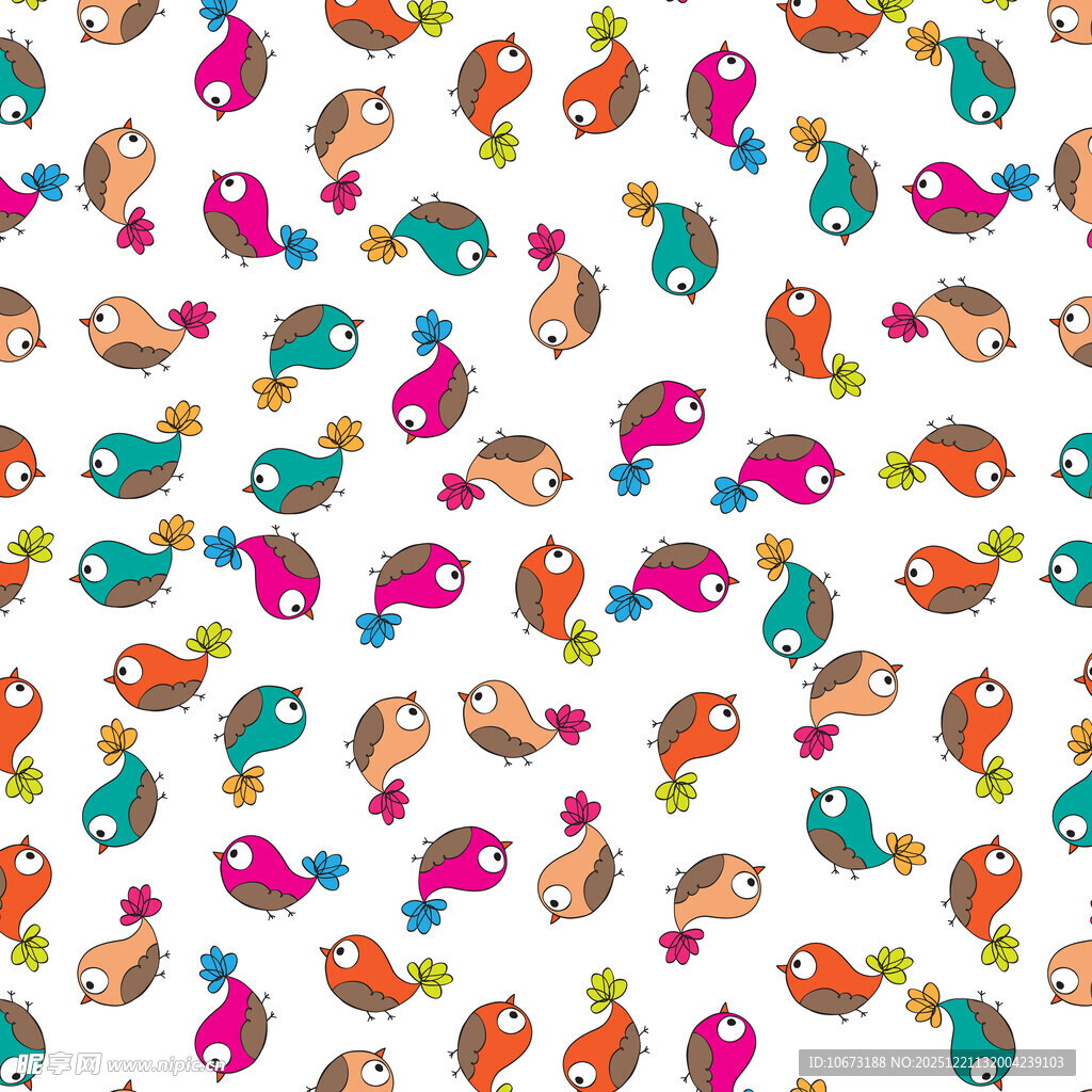 多彩小鸟无缝图案背景
