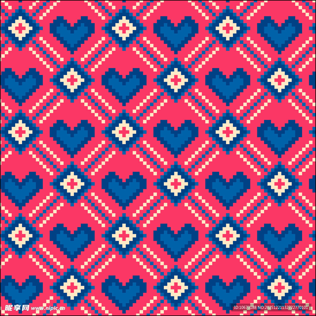 红蓝爱心几何图案背景