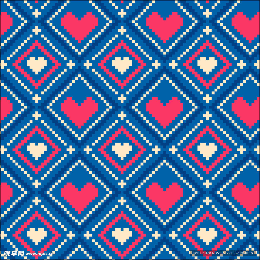 蓝底红心几何图案纹理