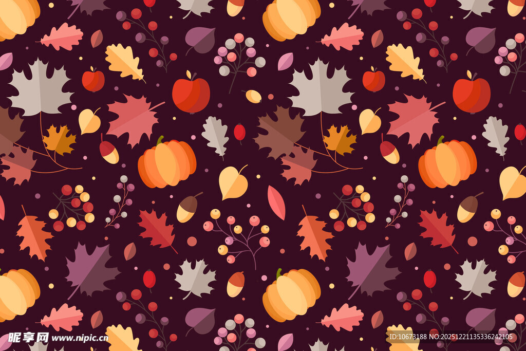 秋季多彩落叶南瓜图案背景